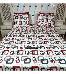 RedWhiteGrey Floral Cotton Bedsheets