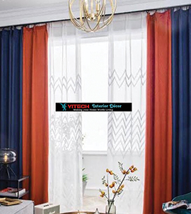 Navy Blue mixed with Orange Plitted curtain