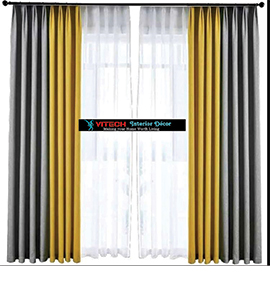 Grey mixed with Mustard yellow Plitted pinched curtain with hook