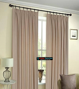 Beige plitted pinched curtain with hooks