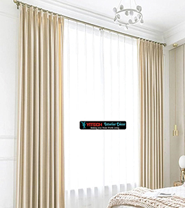 Cream plitted pinched curtain with hooks and shear