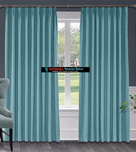 Turgoise blue plitted pinched curtain