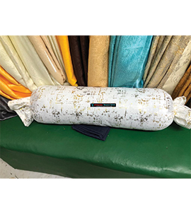 White long Velvet Sausage pillow with Gold print